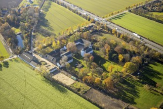 Aerial view, Lauersfort Castle, Kapellen-Holderberg, Mörs, Ruhr area, North Rhine-Westphalia,
