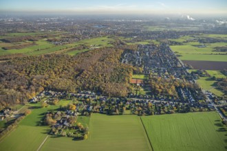 Aerial view, local view and forest area Vennikel, Kapellen-Vennikel, Mörs, Ruhr area, North
