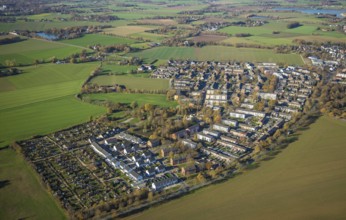 Aerial view, Blumensiedlung, Achterathsheide, Kapellen-Achterathsfeld, Mörs, Ruhr area, North