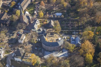 Aerial photograph, Mörs Castle, St Joseph's Catholic Church, Mörs, Ruhr area, North
