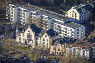 Aerial photograph, district stand house, Mörs, Ruhr area, North Rhine-Westphalia, Germany,