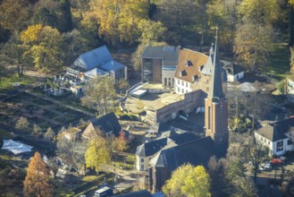 Aerial photograph, Mörs Castle, St Joseph's Catholic Church, Mörs, Ruhr area, North