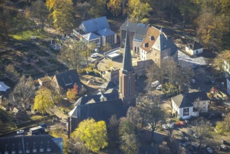 Aerial photograph, Mörs Castle, St Joseph's Catholic Church, Mörs, Ruhr area, North