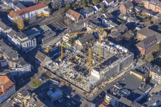 Aerial view, construction site new building Homberger Höfe, flats and commercial areas, formerly