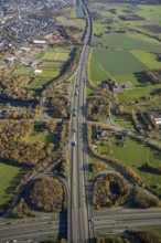 Aerial view, motorway junction Mörs, A40, A57, Moers-Hülsdonk, Mörs, Ruhr area, North