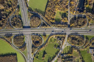 Aerial view, motorway junction Mörs, A40, A57, Moers-Hülsdonk, Mörs, Ruhr area, North