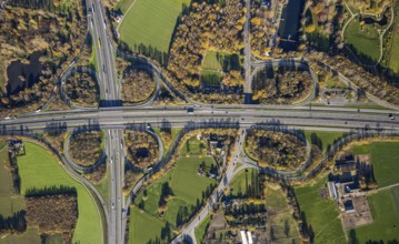 Aerial view, motorway junction Mörs, A40, A57, Moers-Hülsdonk, Mörs, Ruhr area, North