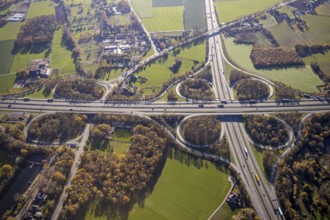 Aerial view, motorway junction Mörs, A40, A57, Moers-Hülsdonk, Mörs, Ruhr area, North