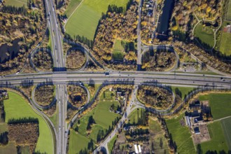 Aerial view, motorway junction Mörs, A40, A57, Moers-Hülsdonk, Mörs, Ruhr area, North