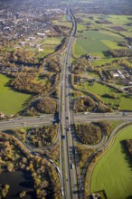 Aerial view, motorway junction Mörs, A40, A57, Moers-Hülsdonk, Mörs, Ruhr area, North