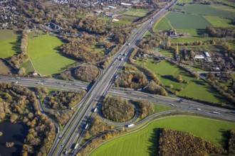Aerial view, motorway junction Mörs, A40, A57, Moers-Hülsdonk, Mörs, Ruhr area, North