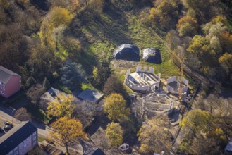 Aerial view, construction site kindergarten Orchideenstraße, Kapellen-Achterathsfeld, Mörs, Ruhr