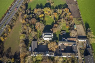 Aerial view, Lauersfort Castle, Kapellen-Holderberg, Mörs, Ruhr area, North Rhine-Westphalia,