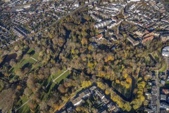 Aerial view, Mörs Castle Park, Mörs Castle, St. Joseph's Catholic Church, Employment Agency, Mörs,