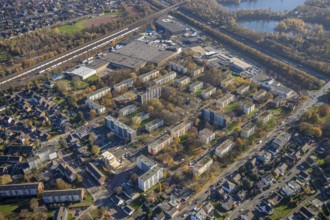 Aerial view, residential area Dresdener Ring, EDEKA Handelsgesellschaft Rhein-Ruhr, Chemnitzer