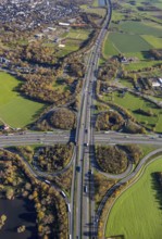 Aerial view, motorway junction Mörs, A40, A57, Moers-Hülsdonk, Mörs, Ruhr area, North