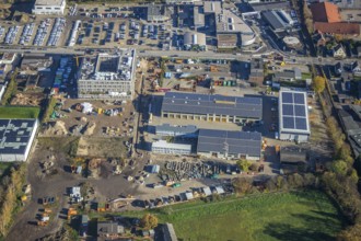 Aerial view, construction site, new building, industrial estate Hülsdonk, Am Jostenhof,