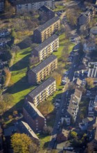 Aerial view, housing estate terraced houses Voßrather Straße, Mörs, Ruhr area, North
