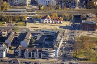 Aerial view, Mörs station, Homberger Straße to Klever Straße, Mörs, Ruhr area, North