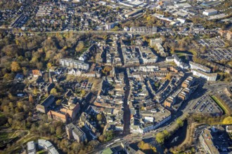 Aerial view, Old Town, Wall Centre, Mörs Town Hall, Protestant Town Church, house facades
