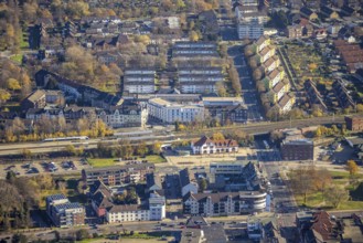 Aerial view, Mörs railway station, Homberger Straße to Klever Straße, Mörs residential and care