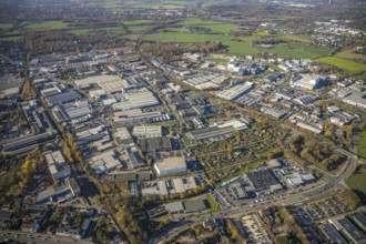 Aerial view, industrial area Hülsdonk, Grafschafter Kleingartenverein Mörs, Moers-Hülsdonk, Mörs,