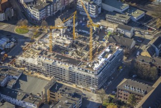 Aerial view, construction site new building Homberger Höfe, flats and commercial areas, formerly