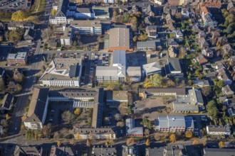 Aerial view, Gymnasium Adolfinum, city archive, library, Mörser TV Hockey - training hall,