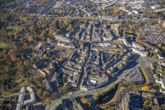 Aerial view, Old Town, Wall Centre, Mörs Town Hall, Protestant Town Church, house facades
