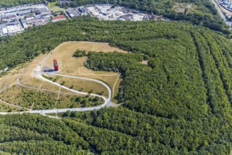 Aerial photograph, Rheinpreussen spoil tip, Das Geleucht, pit lamp, art object by Otto Piene on the