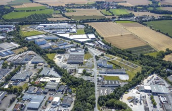 Aerial view, hall extension, industrial estate Soest-Ost, Lange Wende, Overweg, Müllingsen, Soest,