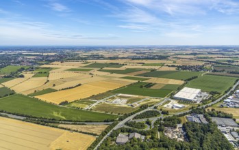 Aerial view, new industrial estate at Opmünder Weg, Prologis-Halle, industrial estate Soest-Ost,