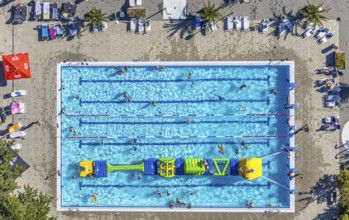 Aerial view, adventure pool, Aqua Spa and Aqua Fun Soest, outdoor pool, bathers, Soest, Soester