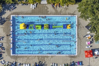 Aerial view, adventure pool, Aqua Spa and Aqua Fun Soest, outdoor pool, bathers, Soest, Soester