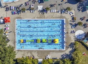 Aerial view, adventure pool, Aqua Spa and Aqua Fun Soest, outdoor pool, bathers, Soest, Soester