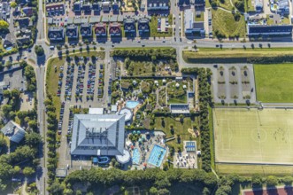 Aerial view, adventure pool, Aqua Spa and Aqua Fun Soest, outdoor pool, bathers, Soest, Soester