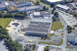 Aerial view, hall extension, industrial estate Soest-Ost, Lange Wende, Overweg, Müllingsen, Soest,