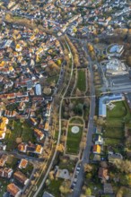 Aerial view, civic hall Soest, rose garden, fountain, Dasselwall, Hotel Susato, Hotel am Wall,