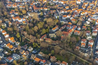 Aerial view, Bergenthalpark, Spital Physio, Soest, Soester Börde, North Rhine-Westphalia, Germany,