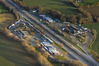 Aerial view, motorway A44, motorway service area Soester Börde, Müllingsen, Soest, Soester Börde,