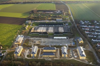 Aerial view, construction area former Kanaal van Wessem barracks, housing estate and refugee