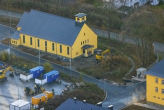 Aerial view, chapel, construction area former Kanaal van Wessem barracks, residential complex and