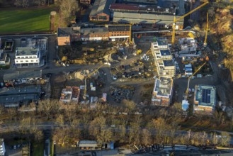 Aerial view, construction site, new building, former Merkur site, Rennekamp construction area,