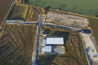 Aerial view, construction site, new building, industrial estate Wasserfuhr, Gebrüder-Ernst-Straße,