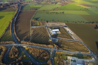Aerial view, construction site, new building, industrial estate Wasserfuhr, Gebrüder-Ernst-Straße,