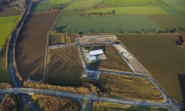 Aerial view, construction site, new building, industrial estate Wasserfuhr, Gebrüder-Ernst-Straße,