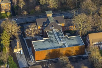 Aerial view, construction site extension Niederbergheimer Straße 24, former agricultural school,