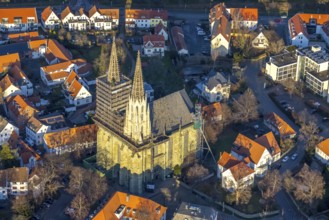 Aerial view, old town, protestant church Sankt Maria zur Wiese, renovation, Soest, Soester Börde,