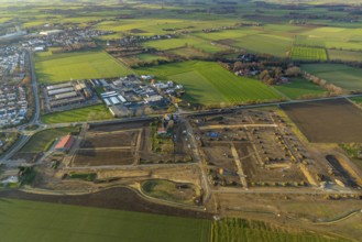 Aerial view, construction area Neuer Soester Norden, new residential neighbourhood, Danziger Ring,