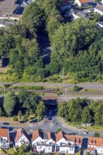 Aerial view, railway subway Wallburger Tor, railway tracks, Soest, Soester Börde, North